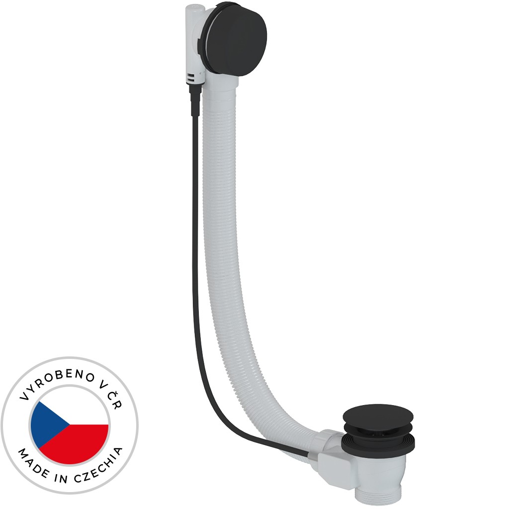 Vanová souprava ovládaná bovdenem 6/4“ - zátka 72mm - bez sifonu - černá matná - 80 cm
