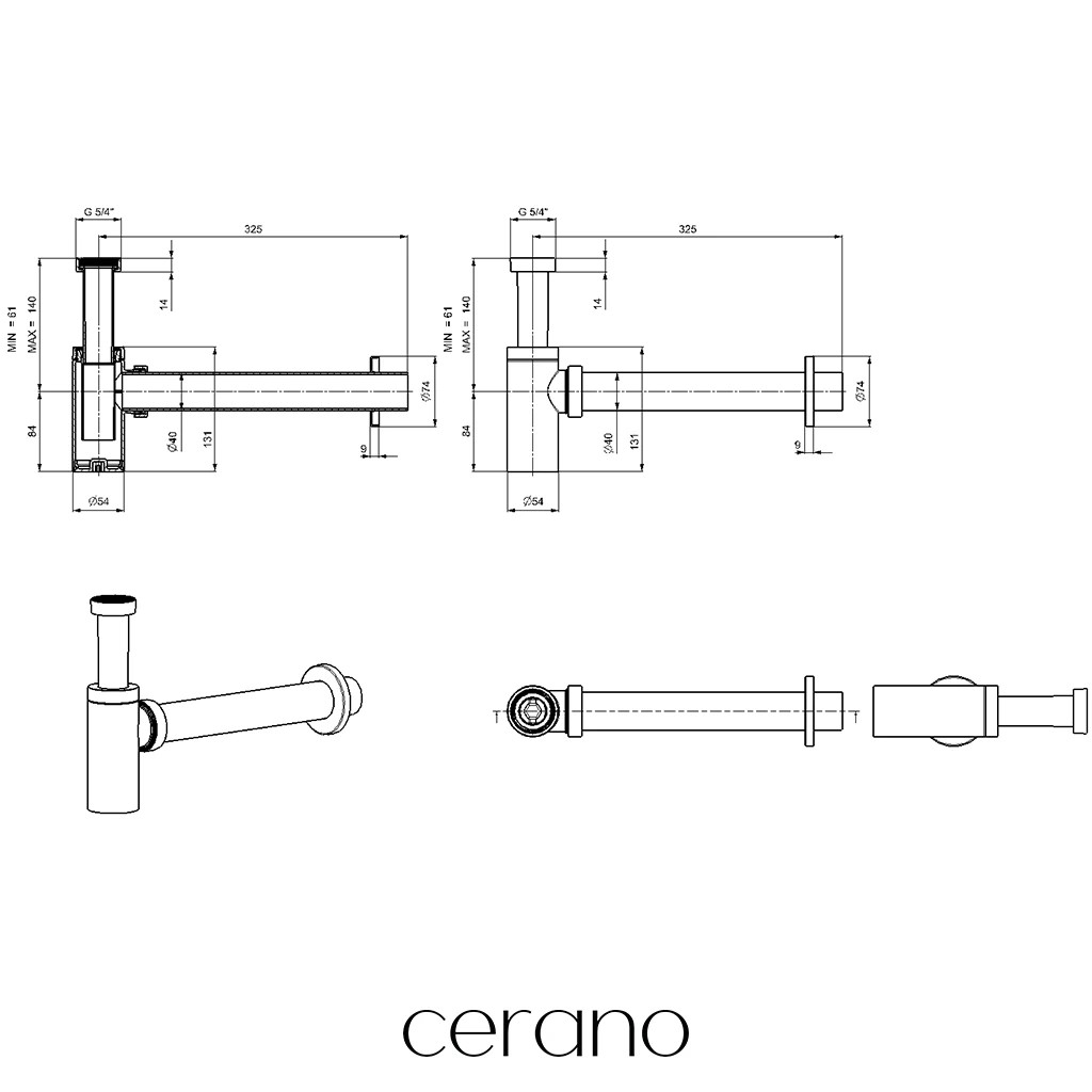 Sifon umyvadlový – 5/4″ – plast – DN40/300 mm – bílá matná