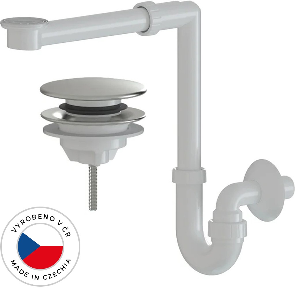 Sifon Umyvadlový/nábytkový, místošetřící /extra nízký - plast - výpusť click-clack univerzální nerez -  DN32/250-700 mm - bílá
