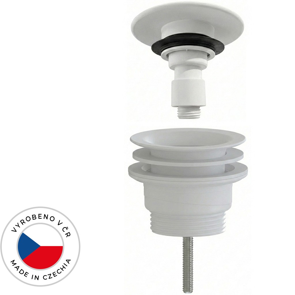 Umyvadlová výpusť - 5/4“ click-clack - univerzální - neuzavíratelná - plast - bílá matná