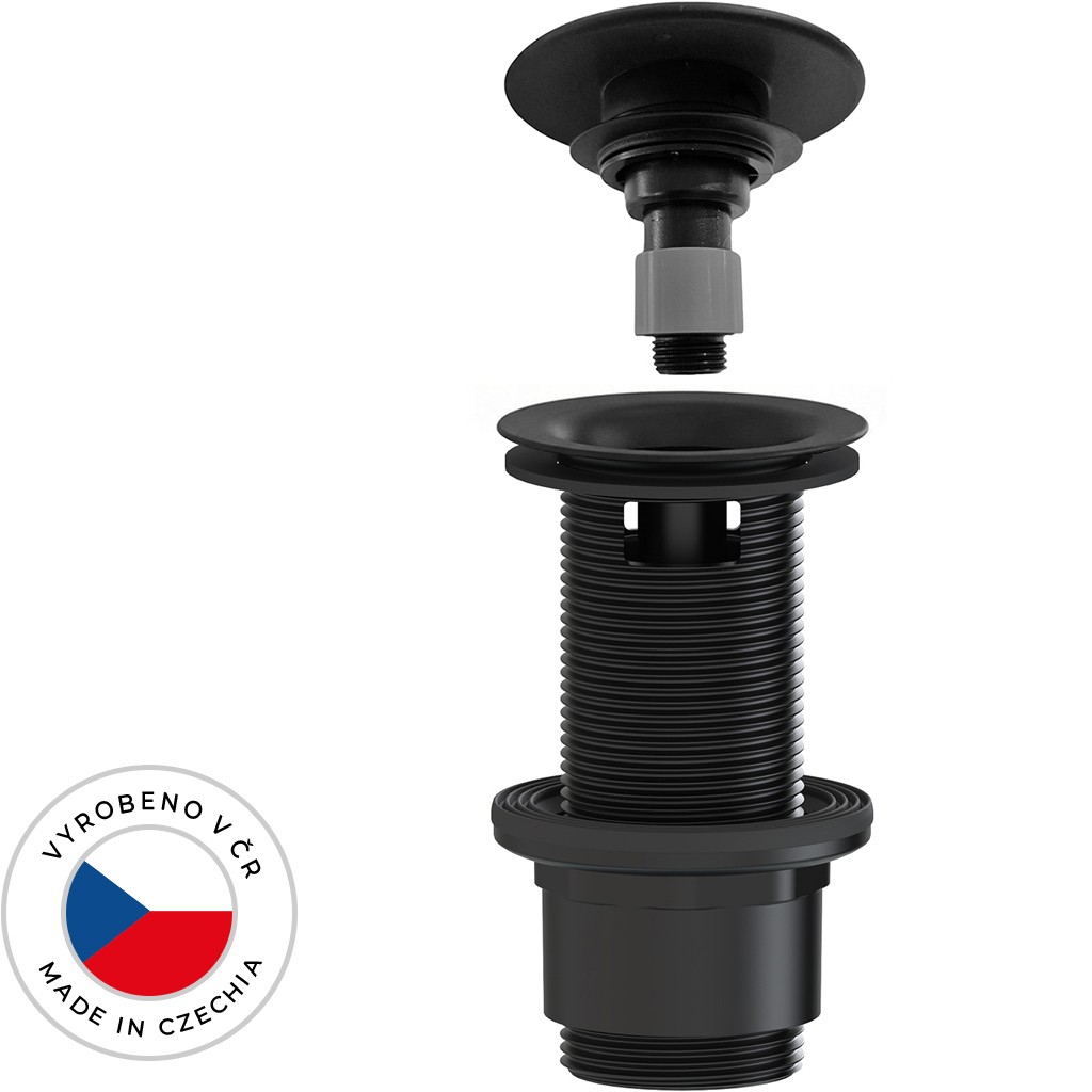 Umyvadlová výpusť - 5/4“ click-clack s přepadem - neuzavíratelná - plast - 67/82mm - černá matná