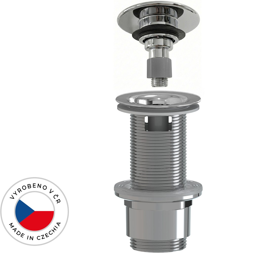 Umyvadlová výpusť - 5/4“ click-clack s přepadem - neuzavíratelná - plast - 67/82mm - chrom