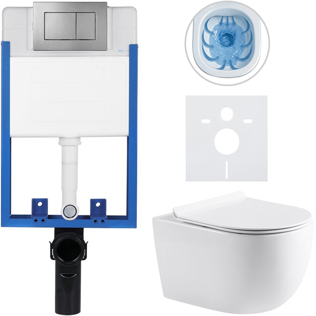 Kompletní podomítkový WC set Lite/Felci - bílá lesklá - WC tlačítko Classic, tmavě šedá - k zazdění - 52,5x36 cm
