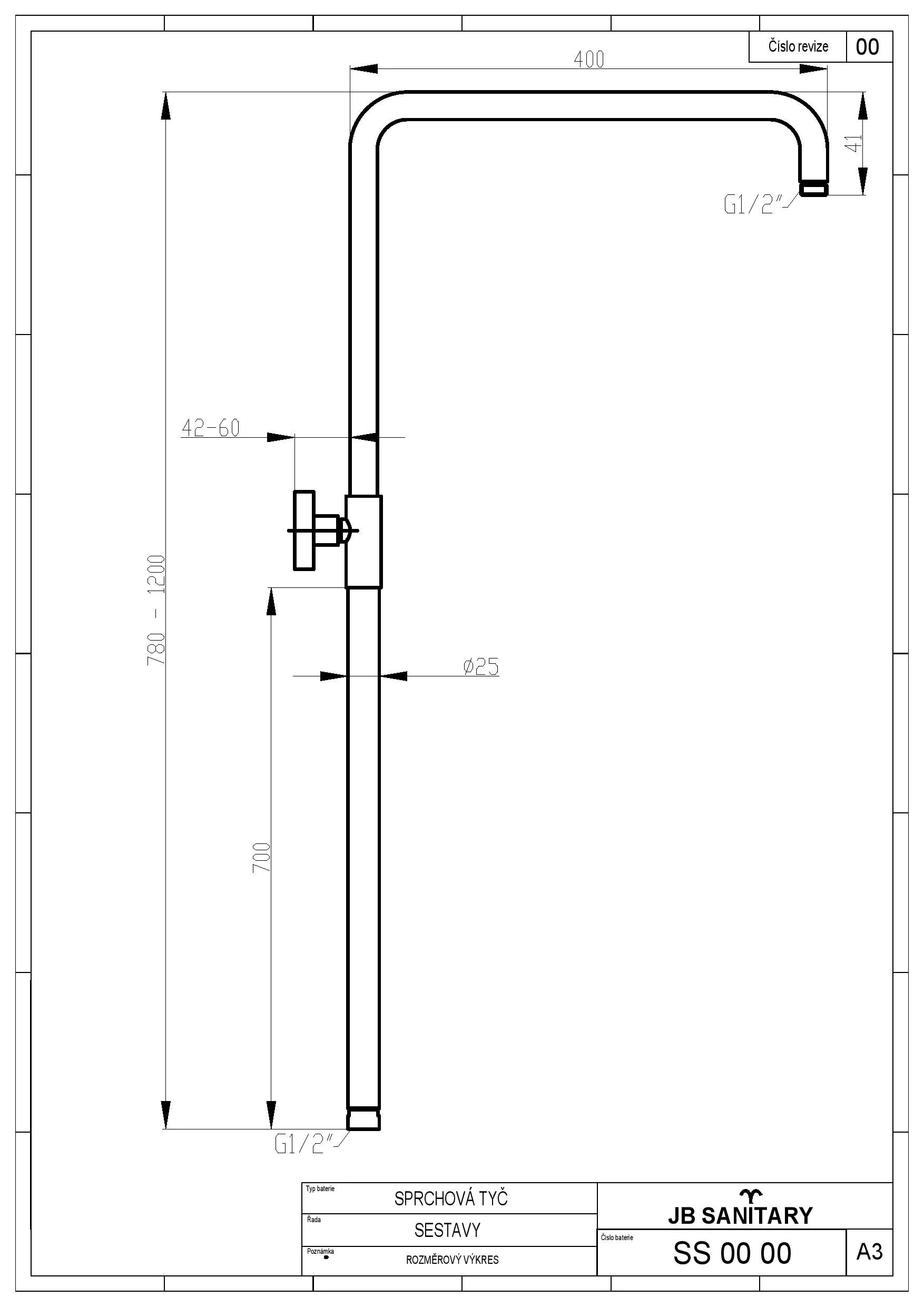 JB Sanitary Sprchová sestava pro dolní vývod, sprcha 20x20cm SS 11 21