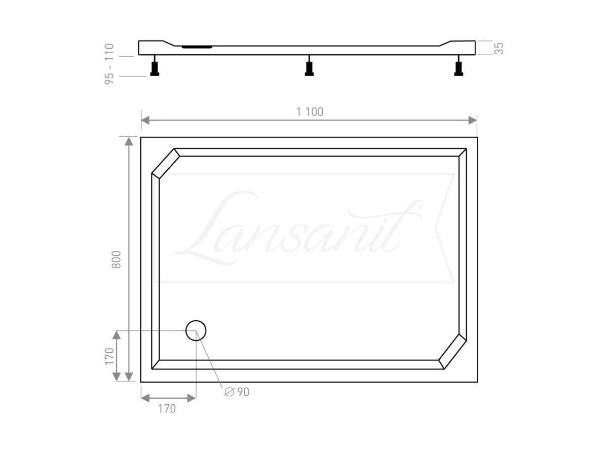 Sprchová vanička obdélníková EX 800×1100 mm, bez nožiček