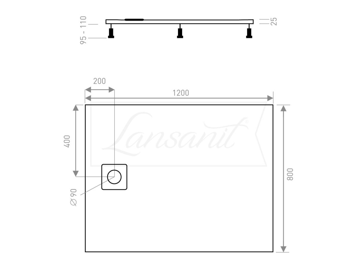 Sprchová vanička obdélníková LUX 800×1200 mm, bez nožiček