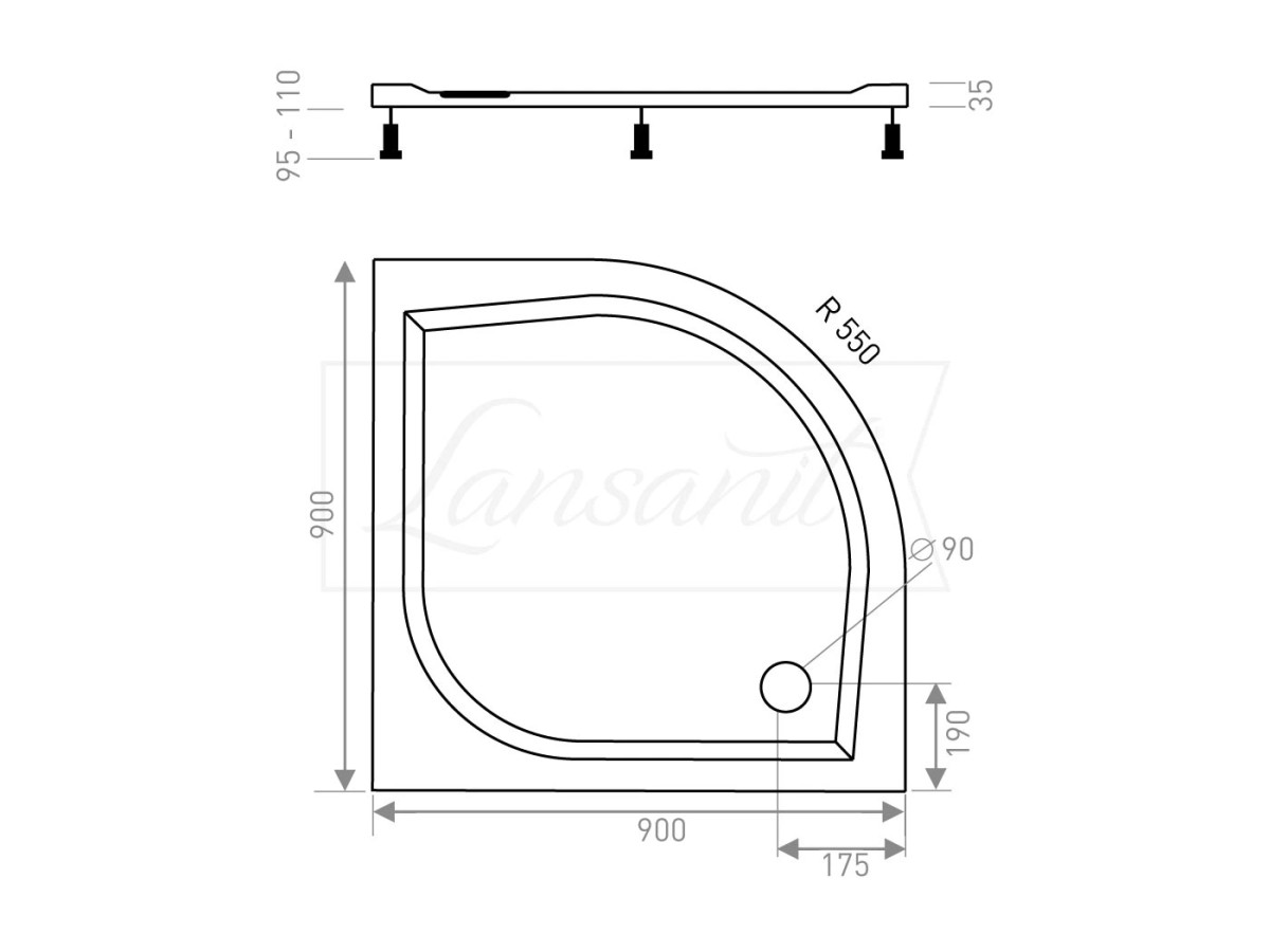 Sprchový kout čtvrtkruh Vati 900×900, chrom, matné sklo, včetně vaničky, levý odpad