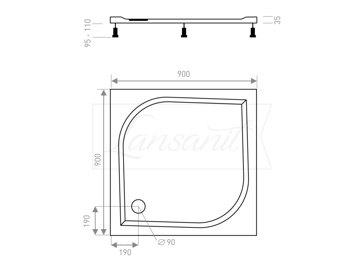 Sprchový kout čtverec Vati 900×900, černá, čiré sklo, včetně vaničky