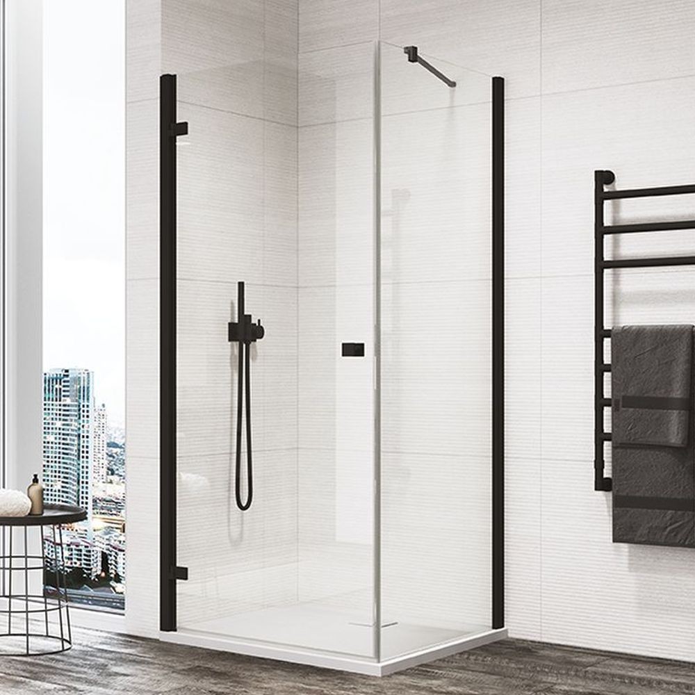 SanSwiss ANNEA Black Boční stěna v 90° s L-kováním pro dveře s L-kováním ANTW07000607