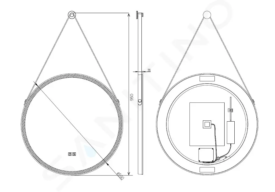 kielle Zrcadlo s LED osvětlením a vyhříváním, průměr 59 cm, černá 50324004