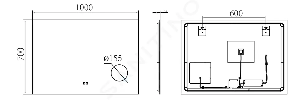 kielle Zrcadlo s LED osvětlením a vyhříváním, 70×100 cm, kosmetické zrcátko 50324041
