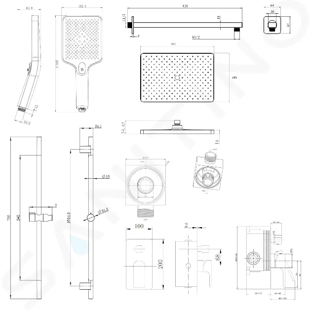 kielle Sprchový set s baterií pod omítku, pro 2 spotřebiče, s příslušenstvím a tělesem, chrom 20618SP10