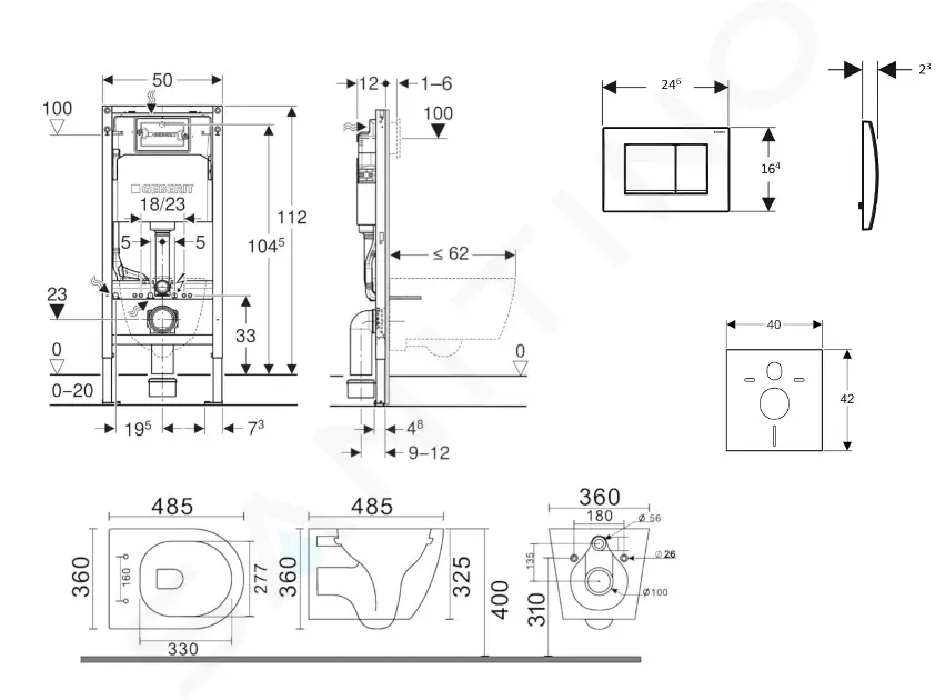 Geberit Set předstěnové instalace, kompaktního klozetu Gaia a sedátka softclose, tlačítko Delta30, alpská bílá SANI11CA3153B