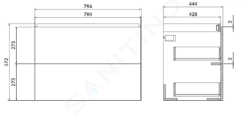 kielle Skříňka pod umyvadlo 79x44x57 cm, 2 zásuvky, šedá 50011802