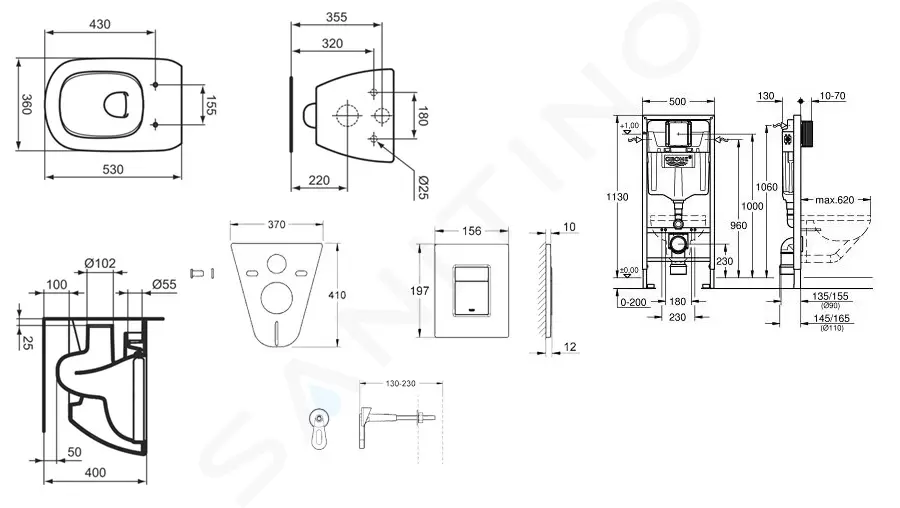 Grohe Sada pro závěsné WC + klozet a sedátko Ideal Standard Tesi 38528SET-KF