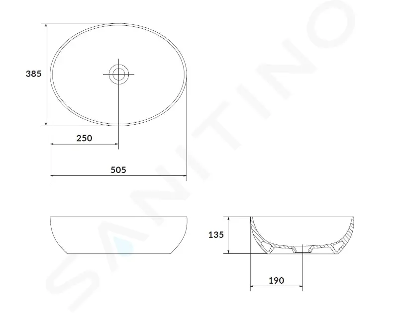 kielle Umyvadlo na desku 50×38 cm, šedá 30624502