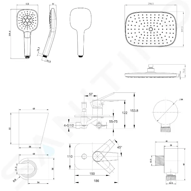 kielle Sprchový set s baterií pod omítku, pro 2 spotřebiče, s příslušenstvím a tělesem, chrom 20623SP30