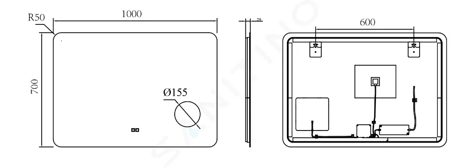 kielle Zrcadlo s LED osvětlením a vyhříváním, 70×100 cm, kosmetické zrcátko 50324031