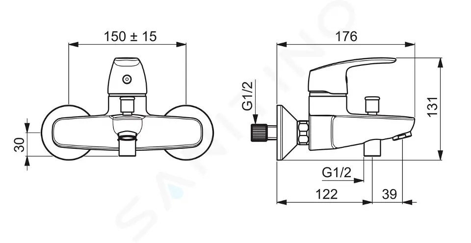 Hansa Páková vanová baterie nástěnná, chrom 45112183