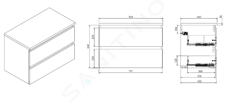 kielle Skříňka včetně desky pod umyvadlo 80x55x46 cm, lesklá bílá 50027S830
