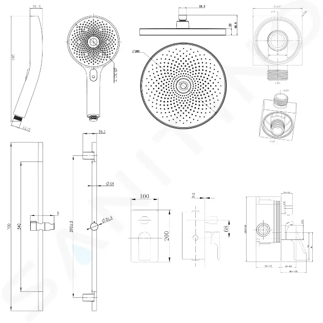kielle Sprchový set s baterií pod omítku, pro 2 spotřebiče, s příslušenstvím a tělesem, chrom 20618SP20