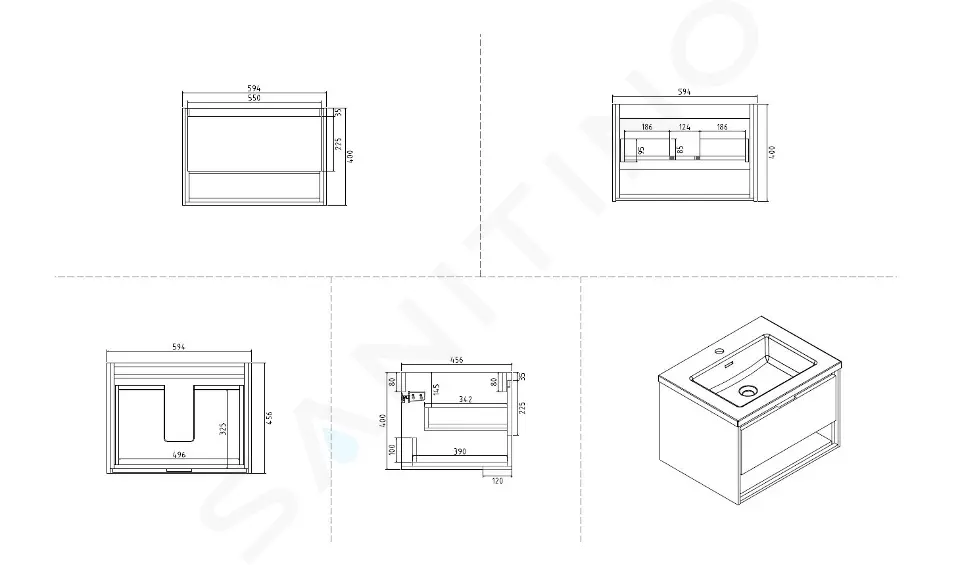 kielle Skříňka s umyvadlem 60 cm, beton/matná černá 50026S605