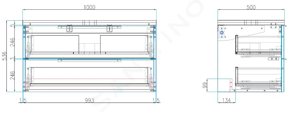 kielle Skříňka včetně desky pod umyvadlo 100x54x50 cm, s výřezem, lesklá bílá 50024100