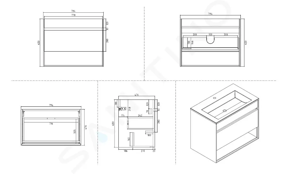 kielle Skříňka s umyvadlem 80 cm, lesklá bílá 50027S810