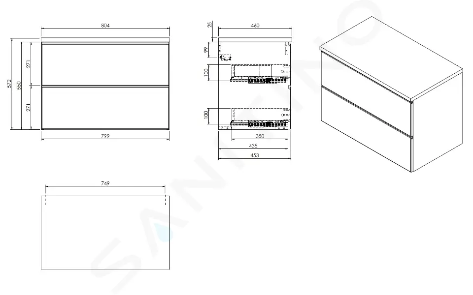 kielle Skříňka včetně desky pod umyvadlo 80x55x46 cm, lesklá bílá 50002S820