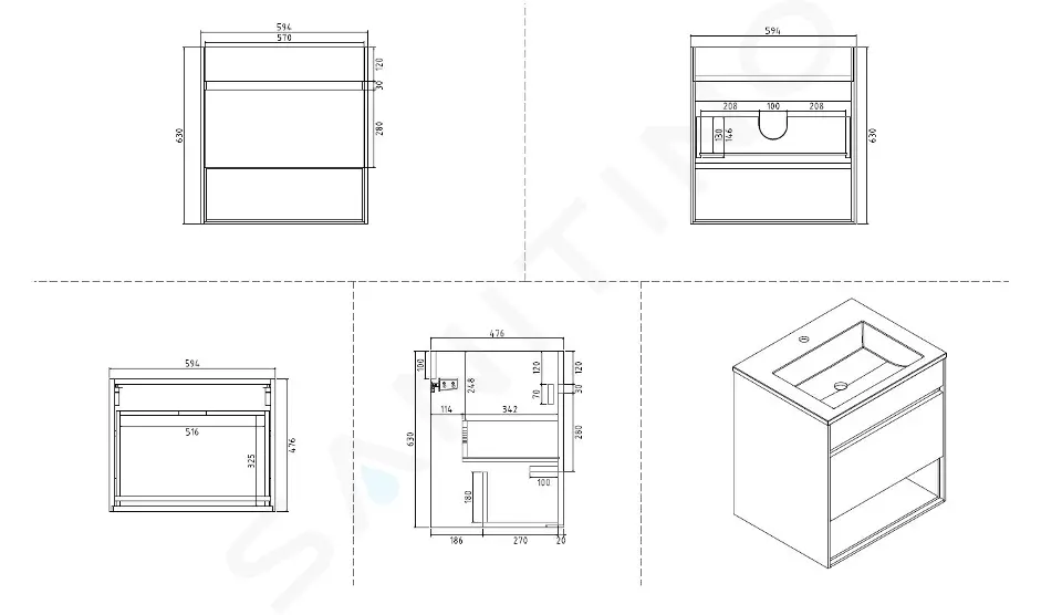 kielle Skříňka s umyvadlem 60 cm, lesklá bílá 50027S610