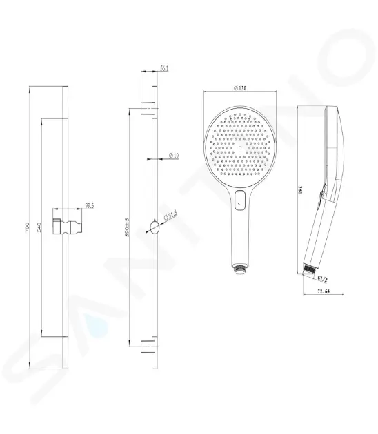 kielle Set sprchové hlavice, tyče a hadice, gun metal 20402SE43