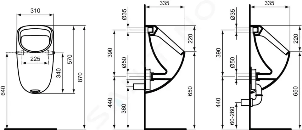Ideal Standard Pisoár, zadní přívod vody, bílá E567101