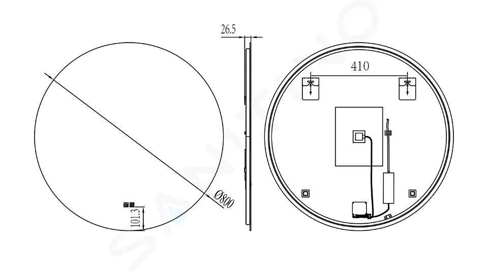 kielle Zrcadlo s LED osvětlením a vyhříváním, průměr 80 cm 50324061