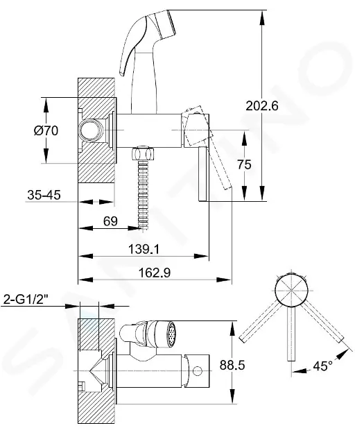 kielle Set pákové baterie pod omítku s bidetovou sprškou, chrom 10402200