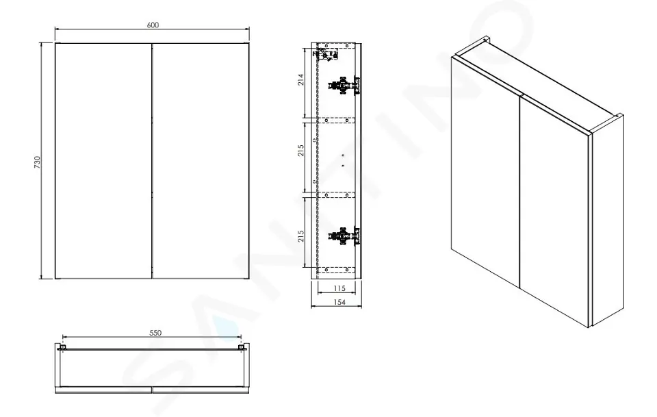 kielle Zrcadlová skříňka, 60x73x15 cm, lesklá bílá 50118600