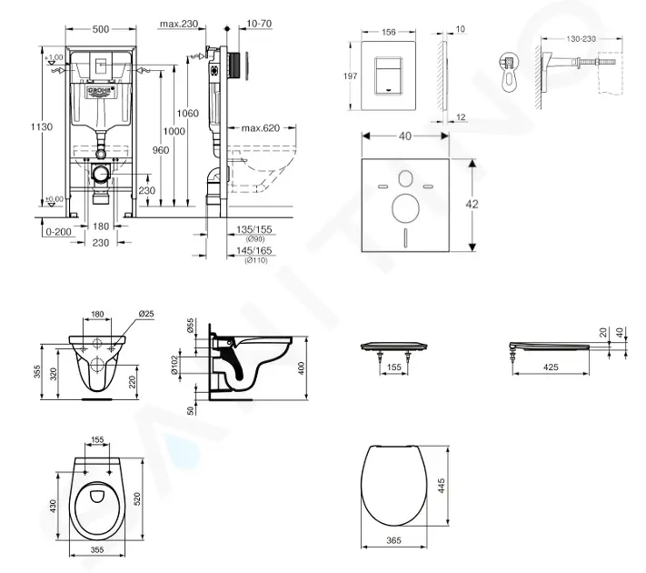 Grohe Set předstěnové instalace, klozet Alpha se sedátkem, tlačítko Skate Cosmopolitan, chrom 38528SET-KD