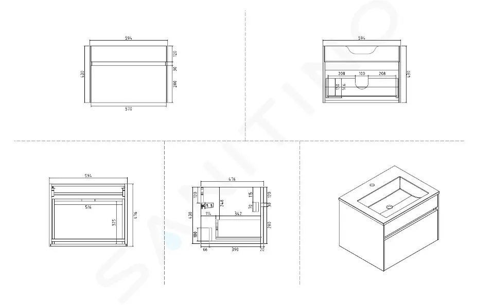 kielle Skříňka s umyvadlem 60 cm, lesklá bílá 50027S600