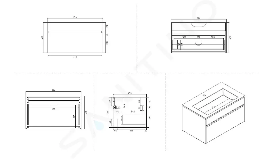 kielle Skříňka s umyvadlem 80 cm, lesklá bílá 50027S800