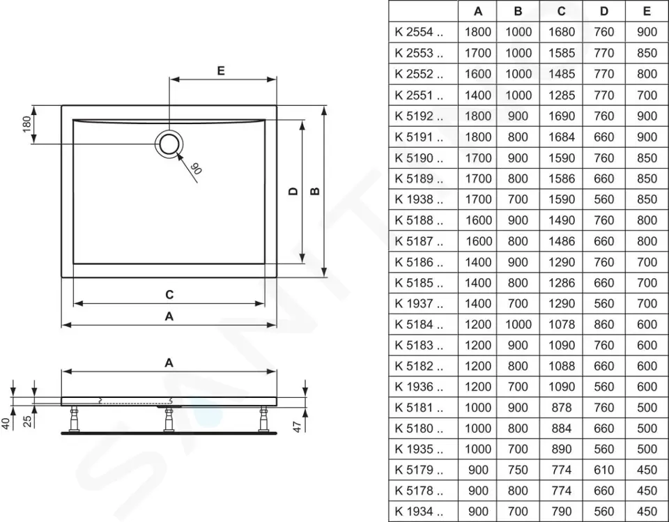 Ideal Standard Sprchová vanička 120×90 cm, bílá K518301