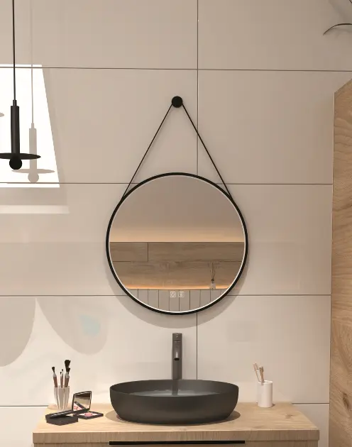 kielle Zrcadlo s LED osvětlením a vyhříváním, průměr 59 cm, černá 50324004