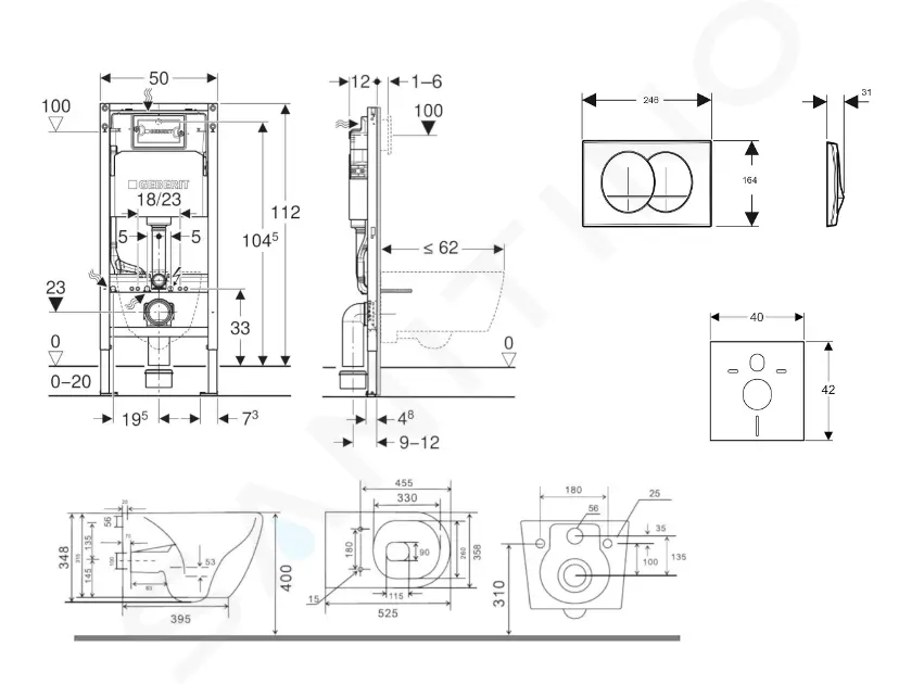 Geberit Set předstěnové instalace, klozetu Gaia a sedátka softclose, tlačítko Delta, bílá SANI11CA3143B