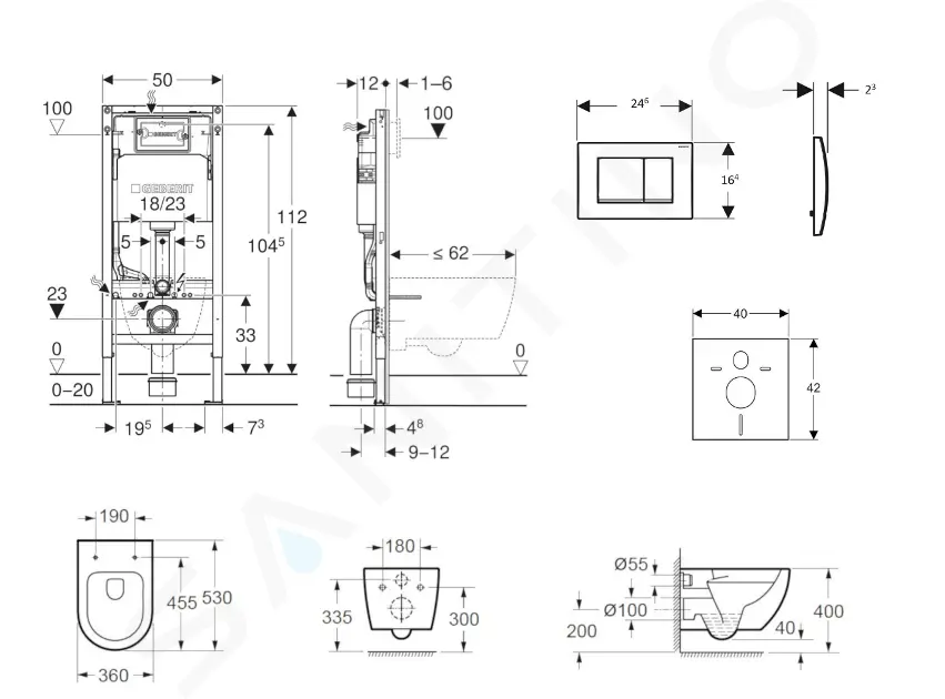 Geberit Set předstěnové instalace, klozetu Oudee a sedátka softclose, tlačítko Delta30, alpská bílá SANI11CA3132B