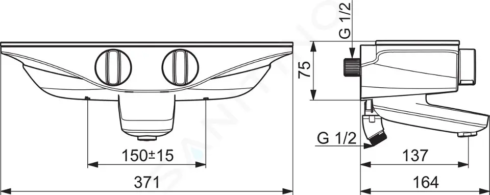 Hansa Termostatická vanová baterie, antracit/chrom 5864217184