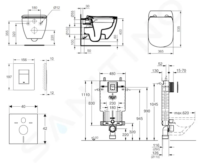 Grohe Set předstěnové instalace, klozetu a sedátka Ideal Standard Tesi, tlačítka Skate Cosmopolitan, chrom 38643SET-KE
