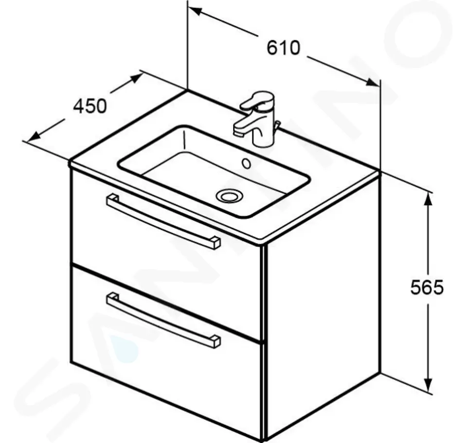 Ideal Standard Skříňka s umyvadlem 610×450 mm, 2 zásuvky, dekor bílý lak K2979WG