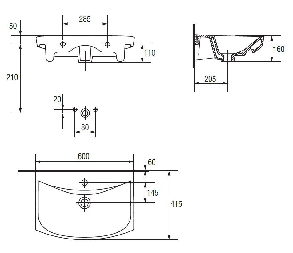 CERSANIT – SET A22 CLASO CARINA 60 BÍLÁ DSM SKŘÍŇKA + UMYVADLO S801-259-DSM