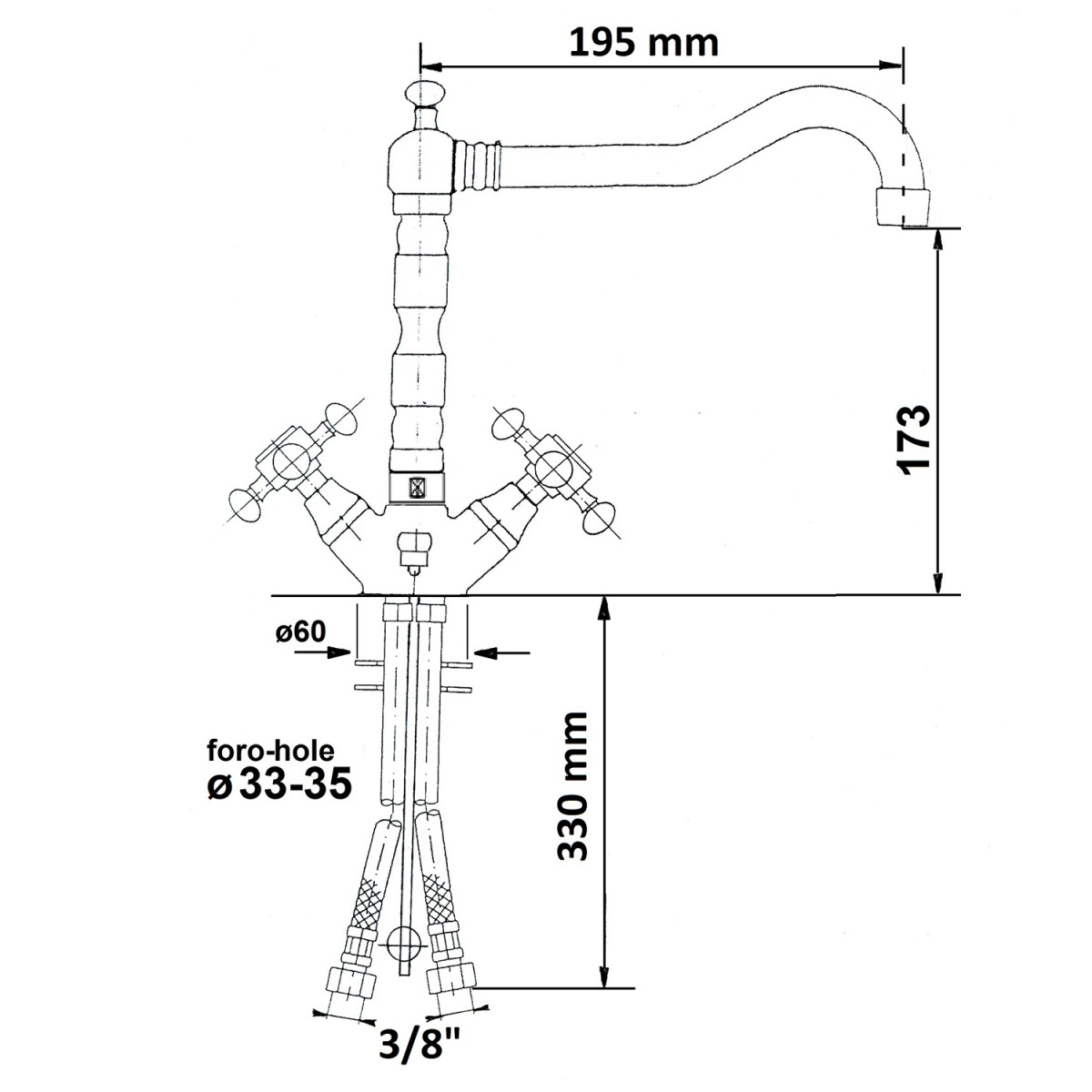 SAPHO – ANTEA stojánková umyvadlová baterie s retro hubicí s výpustí, bronz 3376