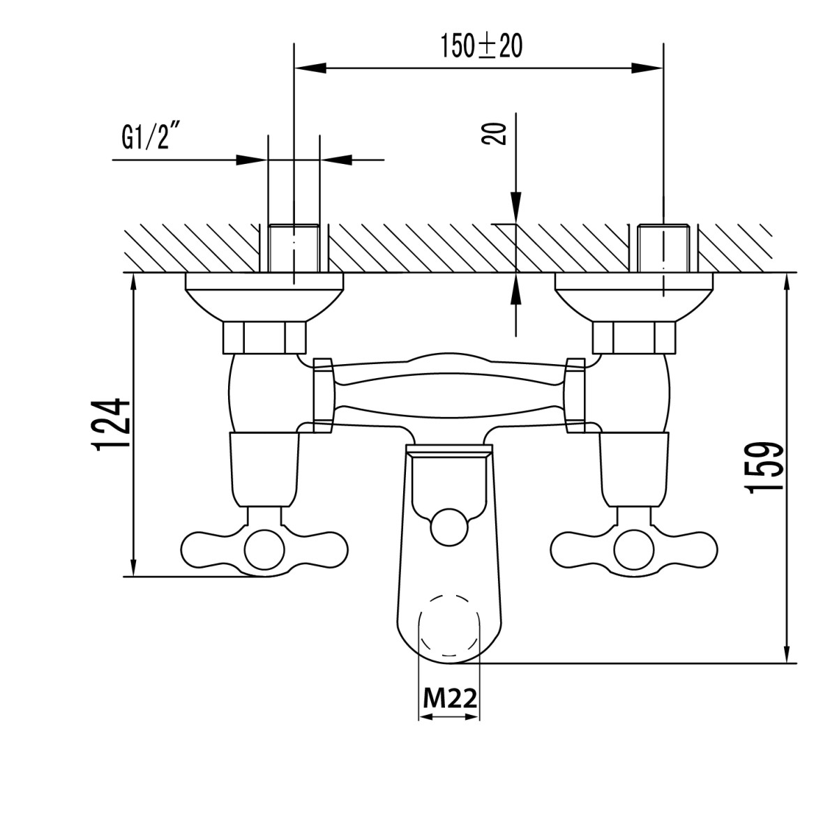 AQUALINE – VICTORIA nástěnná vanová baterie kompletní, chrom VC10