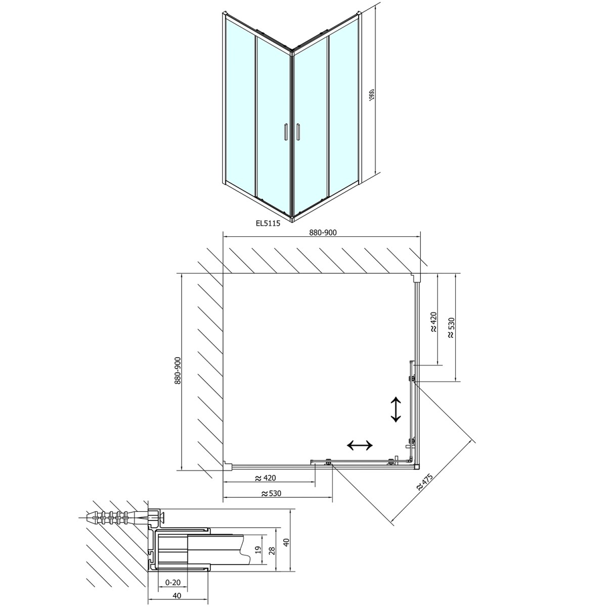POLYSAN – EASY čtvercová sprchová zástěna 900×900, čiré sklo EL5115