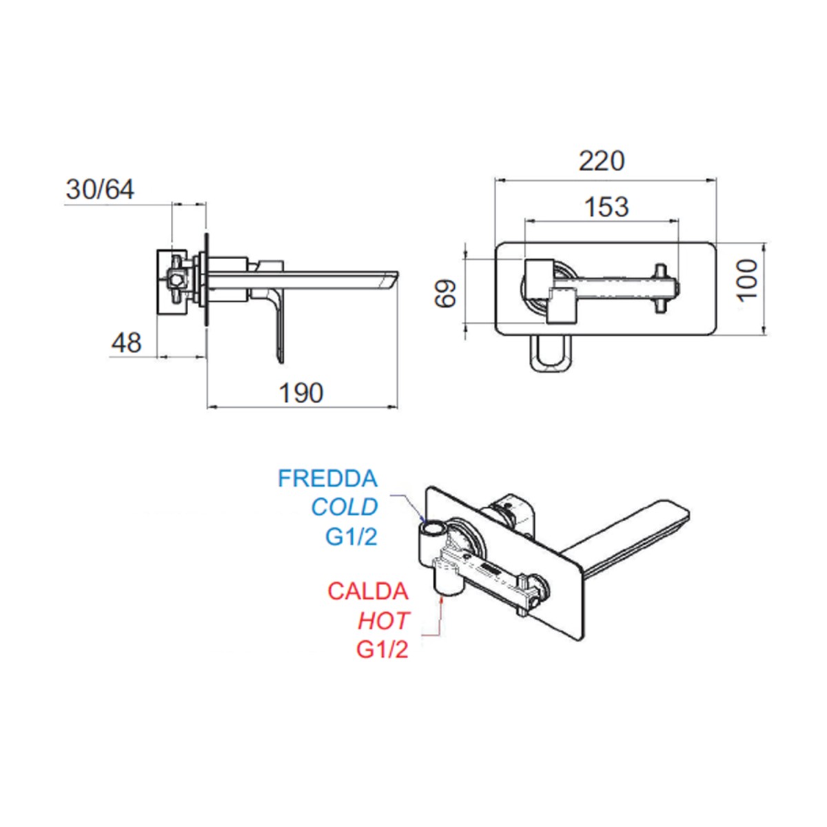 SAPHO – SPY podomítková umyvadlová baterie, chrom PY08